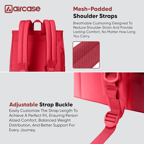 Image of AirCase Canvas Laptop Backpack for Women with Multiple Pockets, Padded Straps, 13L Capacity, Lightweight, Water-Resistant Bag for Travel, College, Office Use, Supports Laptops Up to 14.1 Inch (Red)