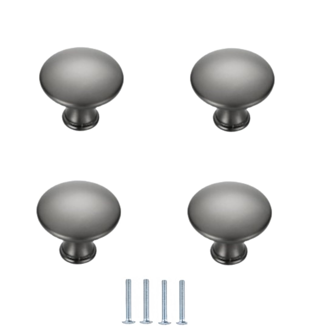 NLQCSXWEP Zinc Alloy Cabinet Bow Handle, Zinc Alloy Handles 4 Pack Single Hole Knob for Cabinet Door Drawer Wardrobe Multicolor(Single Hole-Gray Brushed)