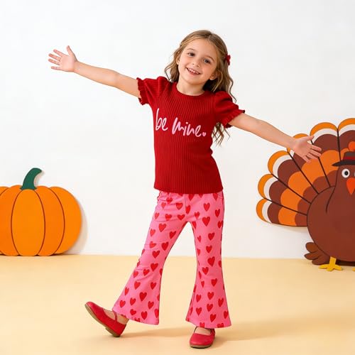 Image of Ayzozuy Kids Toddler Girl Clothes Letter Print Graphic Top + Leopard Print Flare Leg Pants 2PC Summer Clothing Set