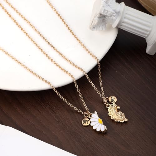 2pcs Half-Matching Daisy Necklace, Cute Friendship Necklaces for 2 Half Sun Pendant Necklace Daisy Flower Necklace Sunflower Necklace Gift for Birthday Valentine's Day4