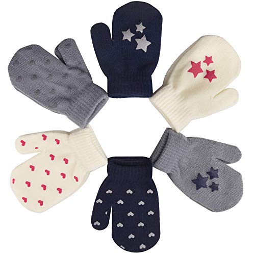 6 Pairs Toddler Unisex Kid Knitted Gloves Stretch Full Finger Mittens Winter Warm Mittens for Baby Boys Girls 1-4 Years Old