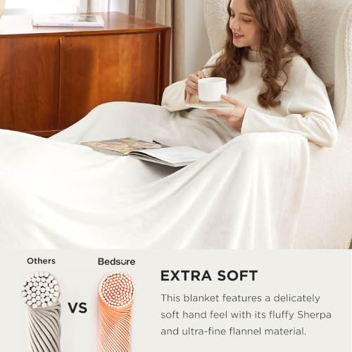 Image of Bedsure GentleSoft Sherpa Fleece Cal King Blankets for Bed, Non-Heated, Thick and Warm Oversized Throw for Women and Men, Soft Fuzzy Plush Large Blanket for Winter, White, 112x98 Inches