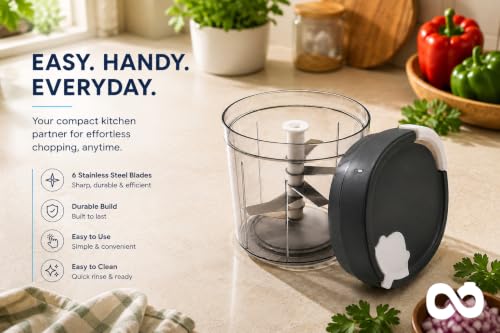 Image of DayWare Manual Vegetable Chopper | Virgin Food Grade Plastic | Top Feed Opening | Anit-Slip Rubber Grip | Ergonomically Designed Pull Handle | Blending Attachement