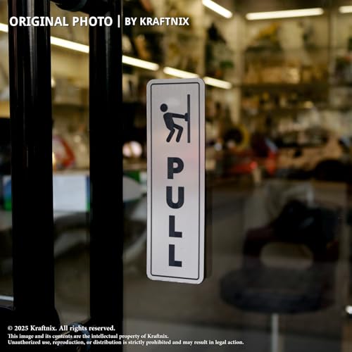 Image of Acrylic Push Pull Sign for Glass Door, Hospital, Restaurant, Malls, Business Shop Silver Black Self-Adhesive Door Signs| Waterproof & Durable High-Contrast Acrylic Signage | 5Cm X 16.50Cm