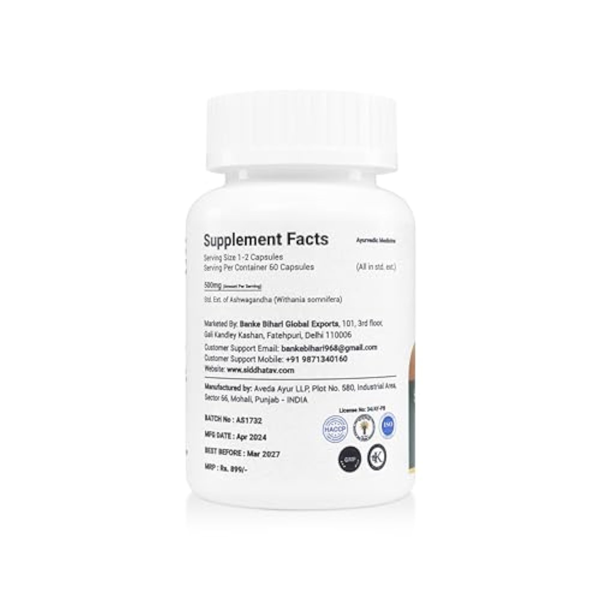 Ashwagandha Capsules for Stress Management, 60 Count