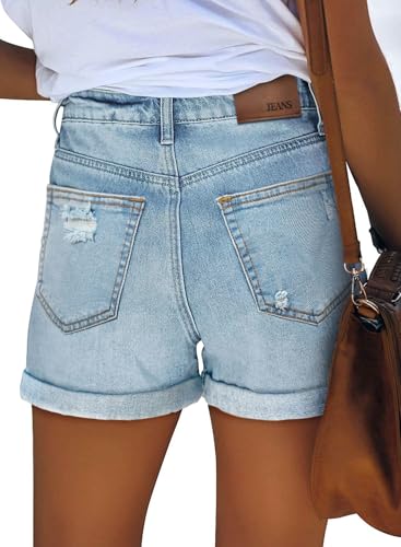 Image of onlypuff Womens Jean Short Cut Off Denim Shorts High Waist Ripped Distressed Stretchy