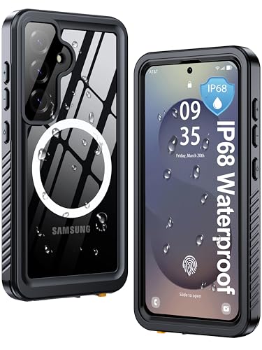Image of ANTSHARE IP68 Waterproof Case for Samsung Galaxy S25 [2025] - MagSafe Compatible, Built-in Screen /Lens Protector - Shockproof Full Body Protection for Swimming /Outdoor, Black /Clear