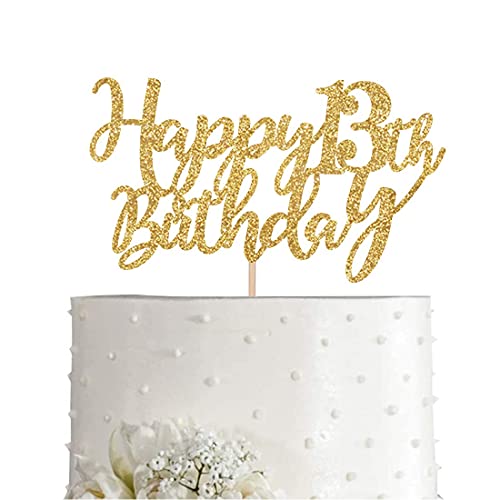Image of FestikoGold Glitter Happy 13th Birthday Cake Topper, Gold 13 Years Old Birthday Party Decorations, Girl or boy Birthday Cake Toppers