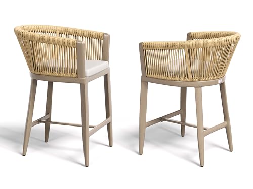 Image of PURPLE LEAF 4 PCS Counter Height Bar Stools Wicker with Cushion, Champagne