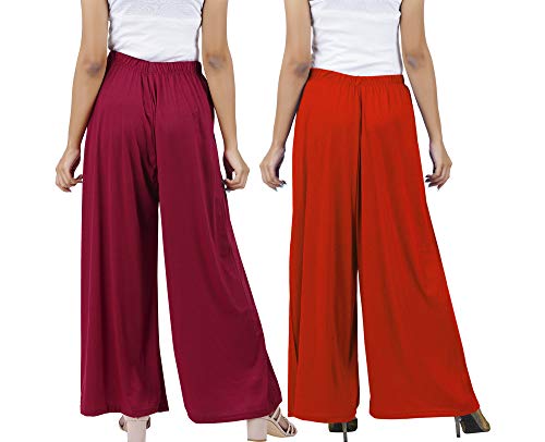 Image of Buy That Trendz D76 M to 6XL Cotton Viscose Loose Fit Flared Wide Leg Palazzo Pants for Women Red Chocolate Brown Combo Pack of 2