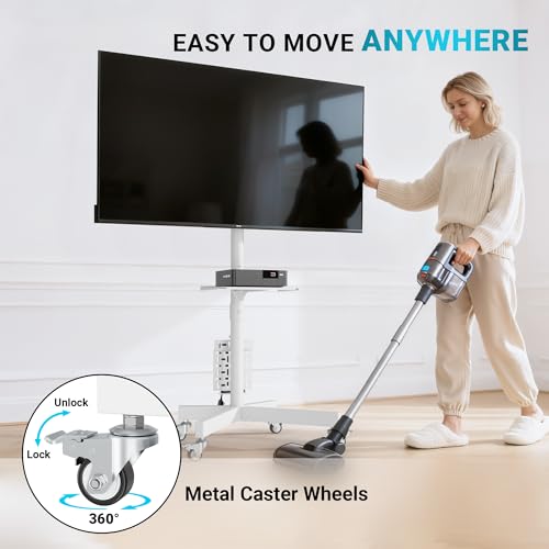 Image of BONTEC Rolling TV Stand with Pegboard Storage for 32-65 Inch TVs, Holds, Height Adjustable Mobile TV Cart on Metal Wheels with Shelf & Cable Management,Holds up to 88 lbs, Max VESA 400x400mm, White