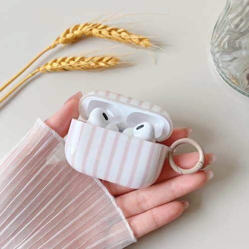Image of MINSCOSE for AirPods Pro 2nd /1st Generation Case,Cute Striped Aesthetic Pattern Design with Trendy Keychain Ring,Soft TPU Protective Shockproof Cover with Cleaner Kit for Girls Women-Khaki