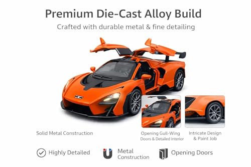 Image of Brand Conquer Defender 1:36 Diecast Model | Openable Doors, Bonnet & Boot for Kids and Collectors | Alloy Metal Car Toy | Perfect for Play & Display (Mclaren Senna Orange)
