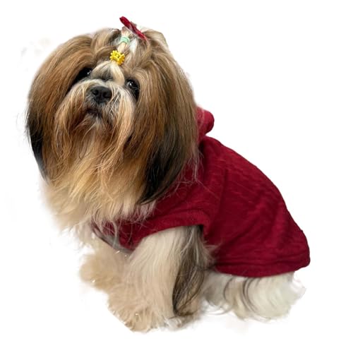 Image of Lulala Dog Hoodie Sweater Coat only for Small Dog & Cat Fleece Lined Winter Jacket Hoodie Cardigan Warm Puppy Clothes (Maroon-14 Inch)