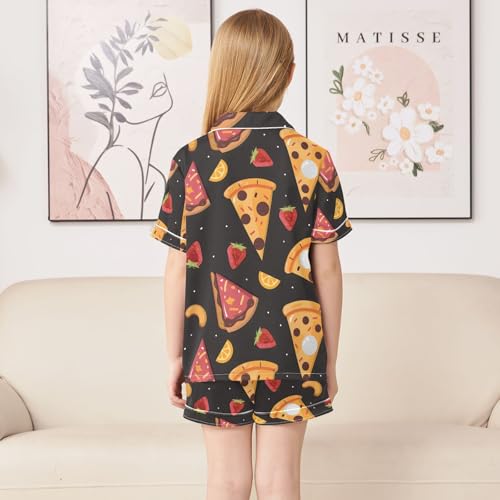 ALAZA Pizza Strawberry Cartoon Pajamas Satin Pajama Set Short Sleeve Button Down Sleepwear4