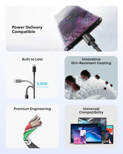 Image of Anker USB C to USB C Cable Fast Charging 3.0 cable (3ft /0.9m), High Durability Type C Braided Charging Cable Compatible with All Android Devices and More