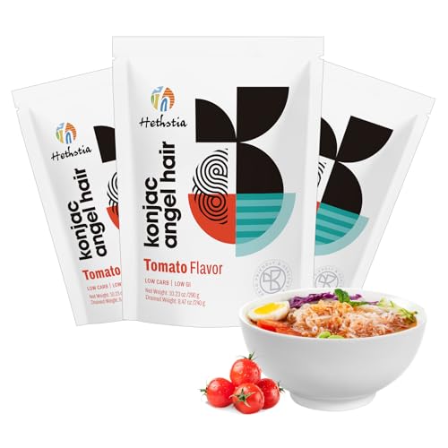 Image of Hethstia Konjac Noodle Angel Hair Miracle Noodle Tomato Sauce Low Carb Angel Hair Pasta Shirataki Noodle Pre-cooked and Ready to Eat Tomato Noodles Soup Miracle Angel Hair Low GI, Healthy Food, 61.38 Oz Instant Tomato Ramen Noodles(6 Packs)