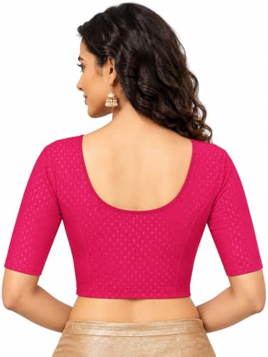 Image of Fressia Fabrics Women's Black Cotton Stretchable Readymade Saree Blouse