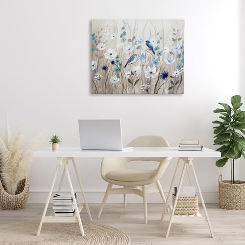 Image of Birds Floral Meadow Blossoms, 30 x 40 Inch Canvas Wall Art | Stupell Industries . By Nan . Ready to hang . Nature inspired decor . Made in USA