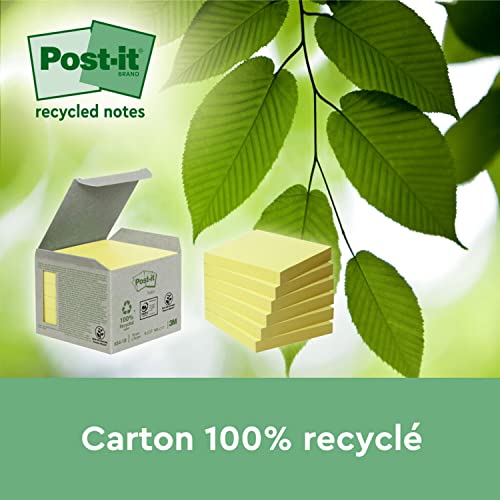 Post-it Notes Super Sticky recyclés : pack de 12 blocs jaune canari 76x76 mm - 3