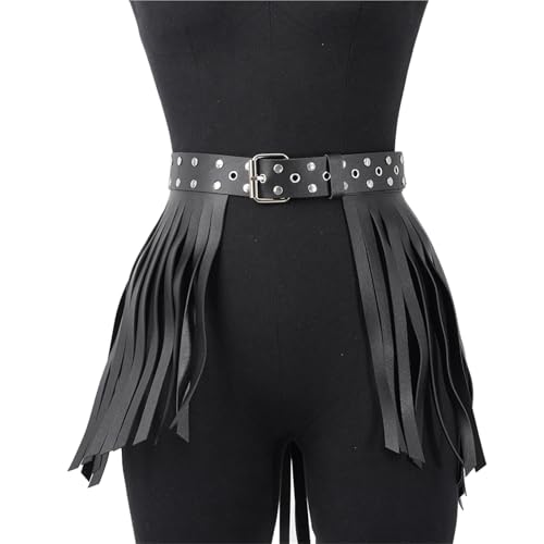 Lady Belt PU Leather Tassel Dress Decorative Rivets Adjustable Elastic Girls Clothing Party Date Party Wear