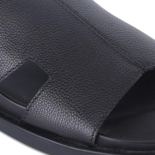 Image of Thomas Crick Men's Dune Genuine Leather Slides | Premium Open Toe Broad-Strap Casual Sandals with Contour TPR Sole, UK Size 6-11