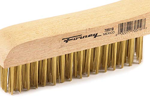 Image of Forney 70519 Wire Scratch Brush, Brass with Wood Shoe Handle, 10-1 /4-Inch-by-.012-Inch. Sold as 3 Pack