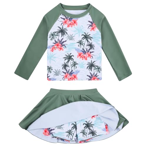 Image of Idgreatim Girls Swimsuit Rash Guard Set Long Sleeve Two Piece Bathing Suit 3-10 Years