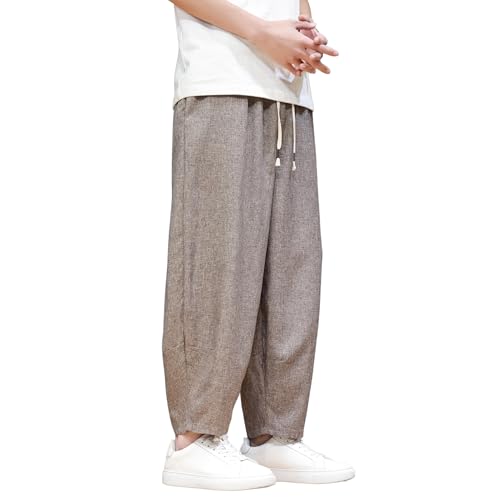 Tripleberly Harem Pants Men Loose Fit Casual Beach Pants with Pockets Drawstring Elastic Waist Summer Cropped Trousers3