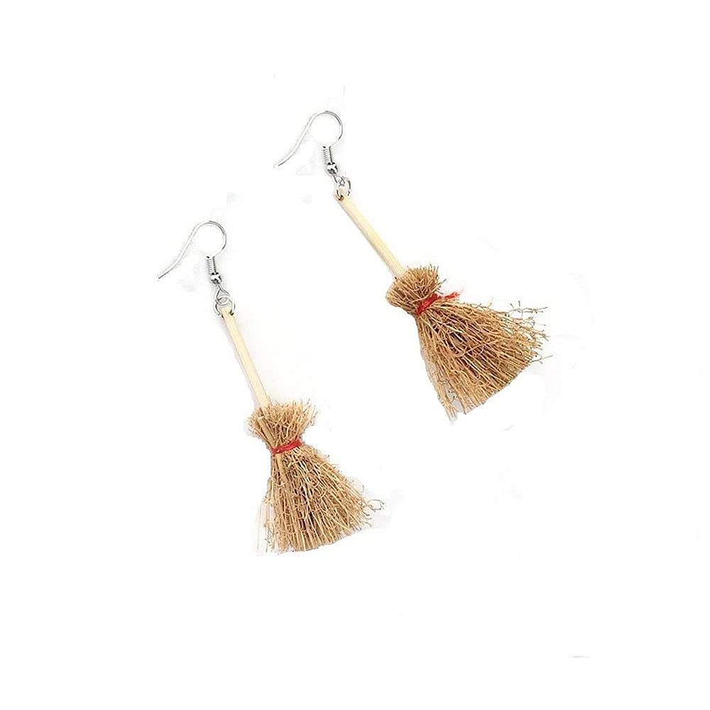 Cute Broom Earrings Witch's Flying Straw Broom handmade Funny Earrings for Women Girls Jewelry - 