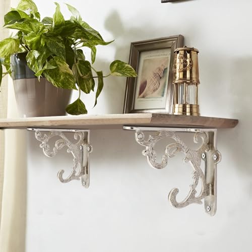 Image of Metal Handcrafted Shelf Bracket for Floating Shelves L Angle Decorative L Shaped Corner Brace Joint Heavy Duty Wall Mounted Shelf Supporter Corner Brace Holder (CP, Pack of 4)