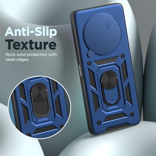 Image of Pikkme D10 Tough Armor Back Cover | 360 Protection Case | Sliding Camera Shield Cover & Ring Holder Stand Bumper Case for Redmi A4 5G / Redmi 14C 5G / Poco C75 5G (Blue)