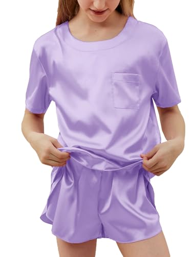 Petite&Me Girls Pajamas, Silk Pajamas for Girls, Pajamas for Kids Size 4-14(Lavender, 4)