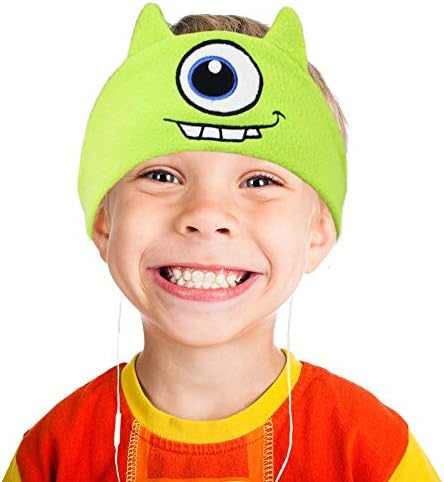 CHOKMAX Kids Headphones, Volume Limiting with Ultra Thin Adjustable Speakers Soft Children Fleece Headband Toddler Headphones for Home and Travel - Green Monster