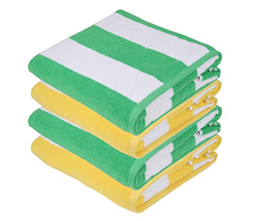 Sweet Needle, Toallas de playa - Toallas de playa de alta calidad, patrón de rayas, verde y amarillo (múltiple), paquete de 4 (76 x 152 cm), 100% algodón hilado en anillo, 450 GSM