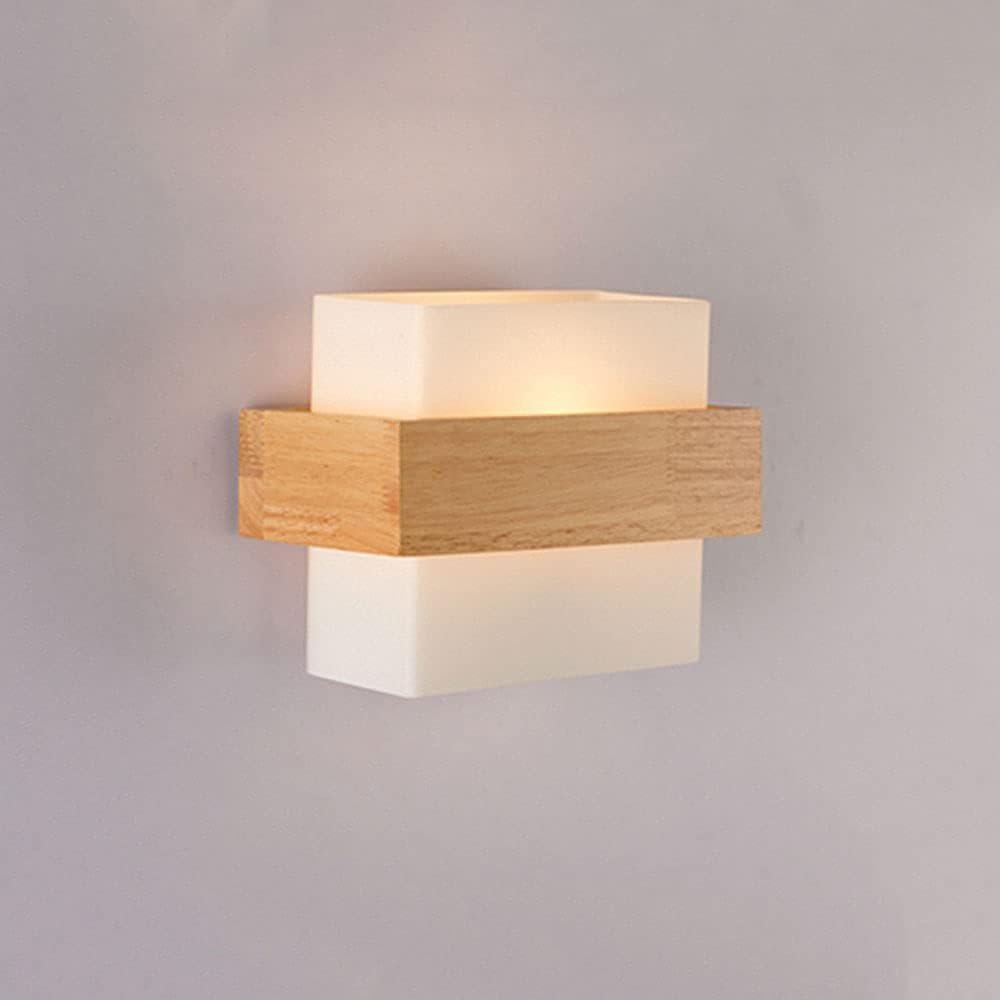 VGTLAKEX Wall Light Wall Sconce Wood with Glass Lampshade E27 Bedroom Bedside Lamp Headboard Lighting Interior Wooden