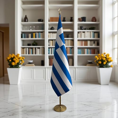 Drapeau Grèce avec mât et pied antidérapant, textile infroissable - CN6-GR-L - 4