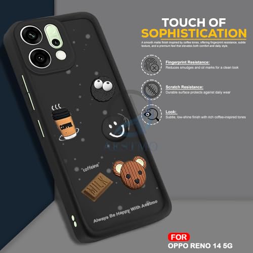 Image of AESTMO Back Case Cover for Oppo Reno 14 5G Cover | Cute Fun Cartoon 3D Ball | Coffee Silicone Case | Full Body Protection | Camera Protection Back Oppo Reno 14 5G (Black)