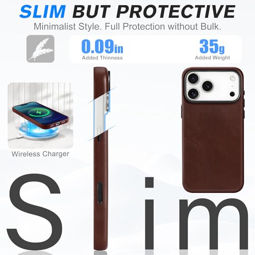 Image of SHIELDON Genuine Leather Case for iPhone 17 Pro Max 6.9 inch 2025, Retro Coffee