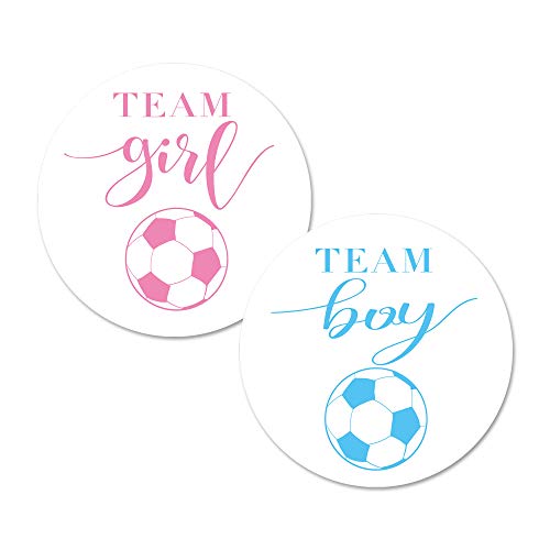 Soccer Gender Reveal Stickers, 40 2 Inch Team Girl Team Boy Baby Shower Party Sticker Labels