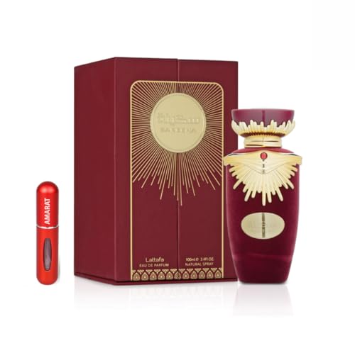 Perfume Sakeena Eau de Parfum 100 ml, Perfume Árabe para Mujer de Larga Duración, Incluye Atomizador Recargable, Fragancia Floral Frutal Gourmand con Notas de Maracuyá, Frambuesa y Vainilla (Sakeena)