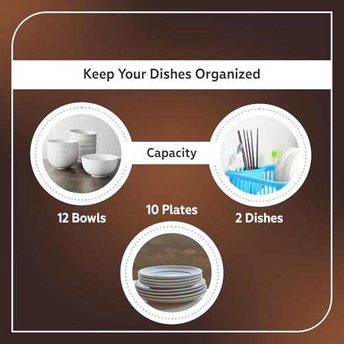Image of Dish Rack Dish-Rack 3 in 1 Large Durable Plastic Kitchen Sink DishRack Drainer Drying Rack Washing Basket with Tray for Kitchen, DishRack Organizers, Utensils Tools Cutlery (Brown)
