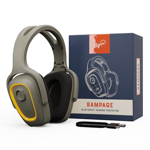 Elgin Rampage Bluetooth Hearing Protection Headphones, OSHA Compliant, 25 dB NRR, Noise Isolating Microphone, 40+ Hour Battery, IP65 Rated, Ideal for Construction, Landscaping, Industrial Use