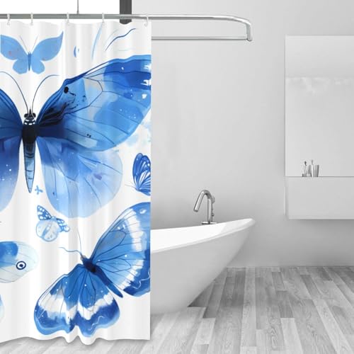 Rideau de douche imperméable en tissu polyester premium motif papillons bleus chic - 7