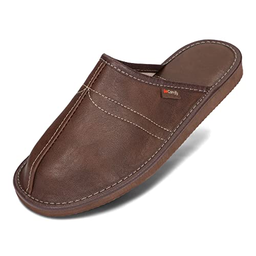 BeComfy Zapatillas de casa Para Hombres Cuero Genuino | Ligera y