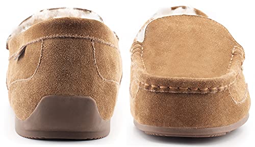 Parfeying Men's Indoor Outdoor Sheepskin Moccasins Slippers Memory Foam Driving Style Shoes2
