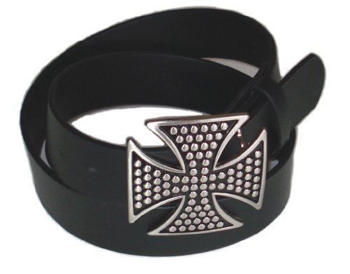BeltsandStuds Man Women Black snap on belt with Stud Cross buckle