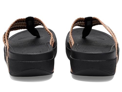 Image of FitFlop, Womens, Surfa Stripe-Webbing Toe-Post Sandals, Black Mix, 8.5, Medium