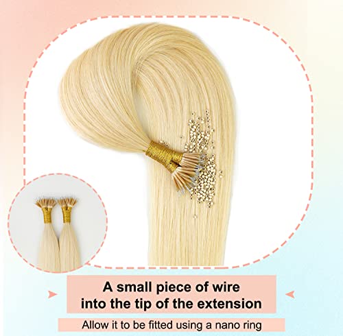 KOCONI 14 Inch Bleach Blonde Nano Rings Hair Extensions Real Human Hair Extensions Platinum Blonde #24 Double Drawn Nano Ring Hair Extension Nano Tip Beads Human Hair Extensions 50g 1g/Strand - Image 4