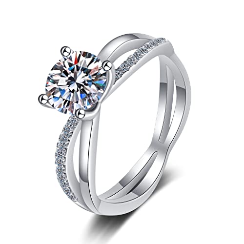 Moissanite Silver Engagement Rings for Women,D Color VVS1 Simulated Diamond 925 Sterling Silver Solitaire Rings